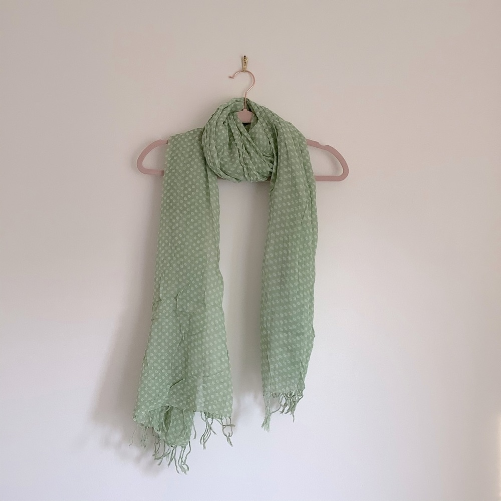 Green lightweight scarf with white flowers
